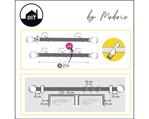 Installationsanleitung für eine Gardinenstange mit Maßangaben