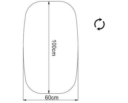 Produktmaßzeichnung mit einer Länge von 100 cm und einer Breite von 60 cm