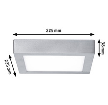 Quadratische LED Deckenleuchte mit den Maßen 225 x 225 x 38 Millimeter.