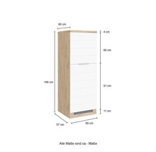Schrank mit Tür und Schublade, Abmessungen dargestellt