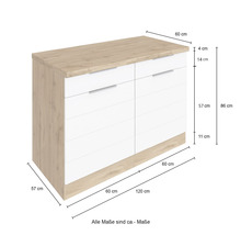 Kommode mit sechs Schubladen, Holz und weißes Dekor