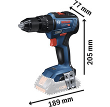Abbildung eines Akku-Bohrschraubers mit den Maßangaben 77 mm, 189 mm und 205 mm.