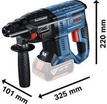 Bosch Bohrhammer mit den Maßen 220 mm Höhe, 101 mm Breite und 325 mm Länge.
