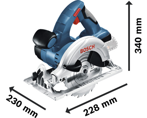 Bosch Handkreissäge mit den Maßen 230 mm x 228 mm x 340 mm