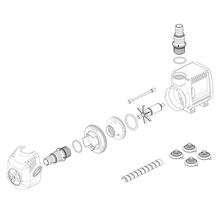 Explosionszeichnung einer Teichpumpe mit Zubehör