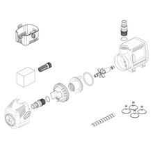 Explosionszeichnung einer Teichpumpe mit Einzelteilen