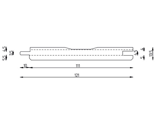 Technische Zeichnung eines Profilbretts mit Maßangaben