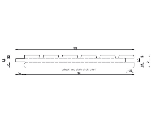 Technische Zeichnung eines Profilbretts mit Abmessungen