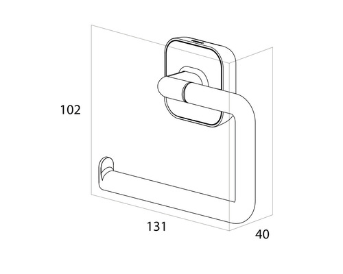 Technische Zeichnung eines Toilettenpapierhalters mit Maßangaben.