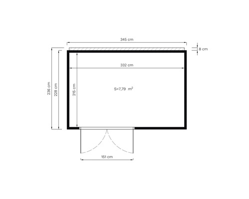 Grundriss mit Maßangaben: 345 cm breit, 236 cm hoch, Fläche 7,79 m²