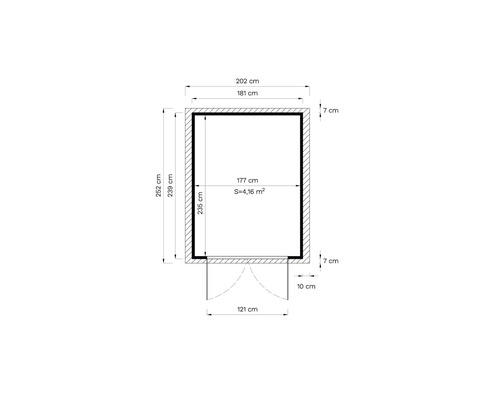 Grundrisszeichnung mit Abmessungen für ein Gartenhaus