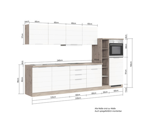 Küchenzeile mit Maßen.