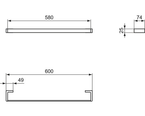 Technische Zeichnung einer Ablage mit Maßangaben