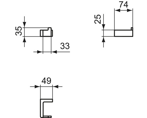 Technische Zeichnung eines Möbelgriffs mit Maßangaben