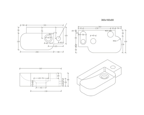 Technische Zeichnung mit Maßangaben eines Bauteils