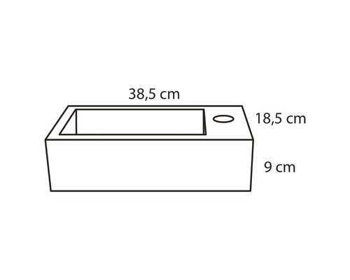 Zeichnung eines Waschbeckens mit Maßangaben.