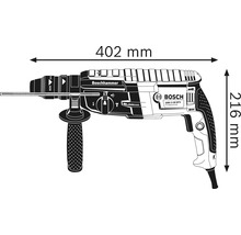 Abbildung eines Bohrhammers mit den Maßen 402 mm Länge und 216 mm Höhe