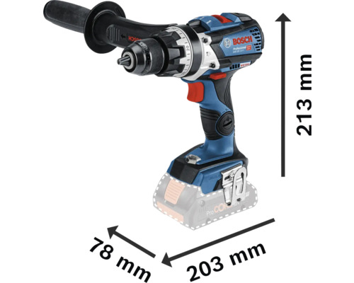 Bosch Akku-Bohrschrauber mit Abmessungsangaben