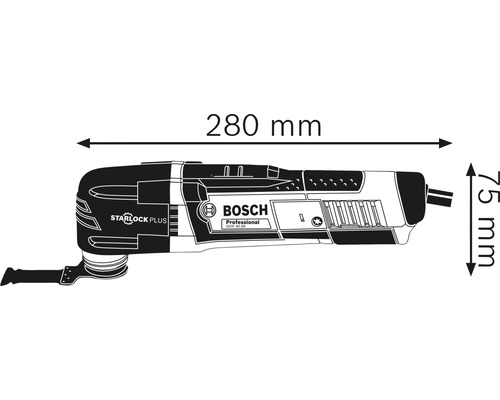 Bosch Multifunktionswerkzeug GOP 30-28 Maßzeichnung: 280 mm Länge, 75 mm Höhe