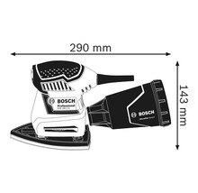 Bosch GSS 160-1 A Schwingschleifer Maßzeichnung mit Abmessungen 290 mm und 143 mm