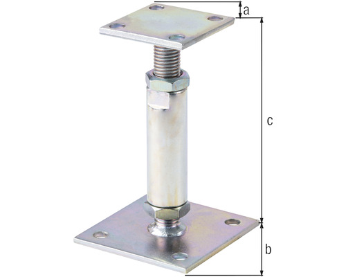 Verstellbarer Stützenfuß mit Gewinde und quadratischer Platte