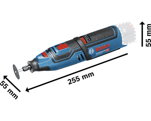 Bosch Professional Akku-Multifunktionswerkzeug mit einer Länge von 255 Millimeter und einem Durchmesser von 55 Millimeter