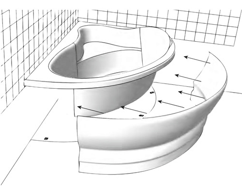 Eckbadewanne mit abgerundeter Schürze in einem Badezimmer
