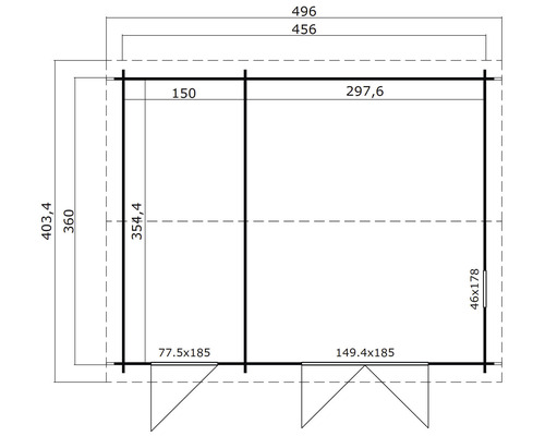 Grundriss einer Gartenlaube mit Maßangaben