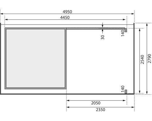 Grundriss eines Gartenhauses mit Maßangaben