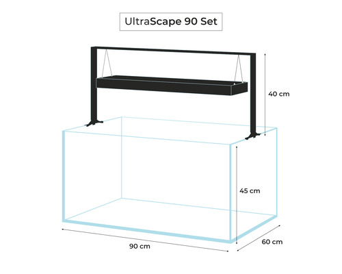 UltraScape 90 Set Aquarium mit Beleuchtung, Abmessungen 90x60x45 cm