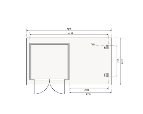 Grundriss eines Gartenhauses mit Maßangaben
