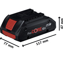 Bosch ProCORE 18V 4.0 Ah Akku mit Größenangaben