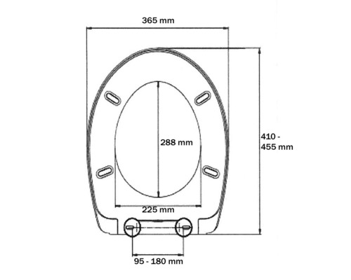 Technische Zeichnung eines WC-Sitzes mit Maßangaben