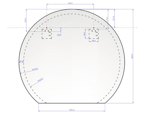 Technische Zeichnung eines Kuppel-Produkts mit Maßangaben.
