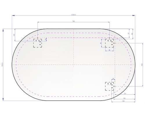 Zeichnung einer Tischplatte mit Maßen