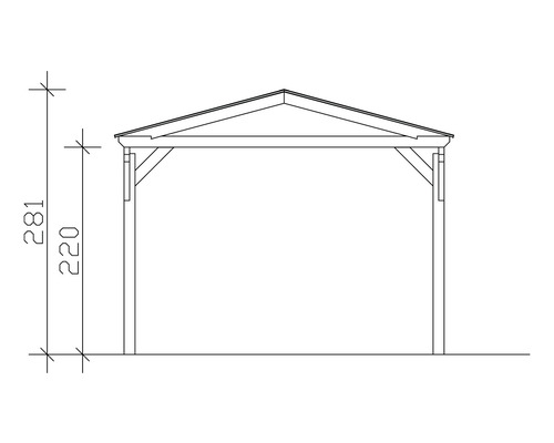 Technische Zeichnung eines Carports mit Höhenangaben