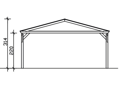 Technische Zeichnung eines Carports mit Maßangaben
