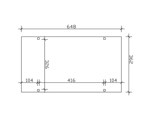 Technische Zeichnung mit Maßangaben: 648 x 362 mm