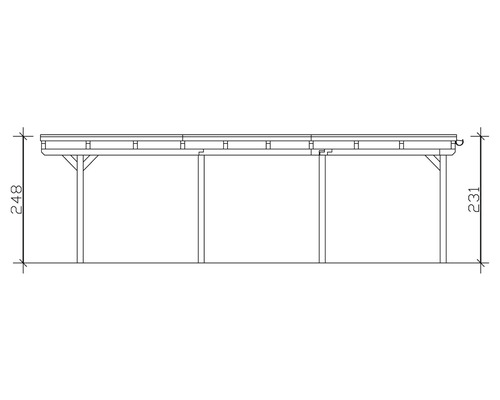 Technische Zeichnung eines Carports mit Maßangaben