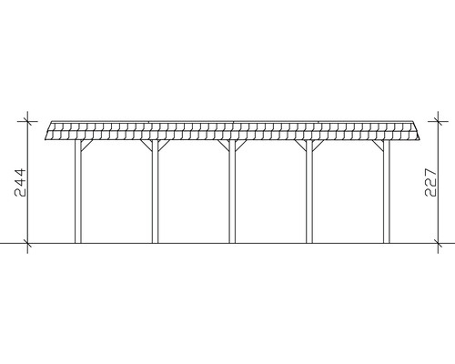 Technische Zeichnung eines Carports mit Maßangaben