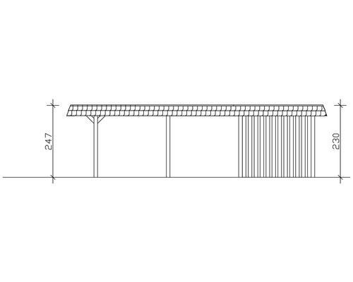 Technische Zeichnung eines Carports mit Abmessungen
