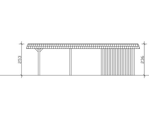 Technische Zeichnung eines Carports mit Maßangaben