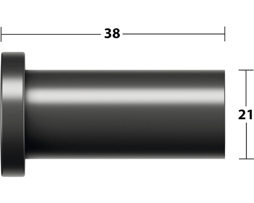 Technische Zeichnung einer Muffe mit den Maßen 38 und 21.