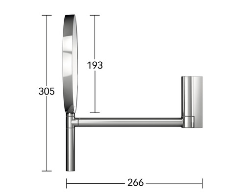 Abmessungen eines runden Kosmetikspiegels mit Wandhalterung