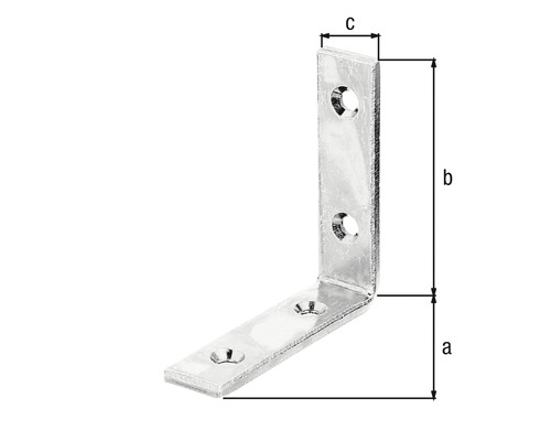 Winkelverbinder mit Löchern und Maßangaben a, b, c