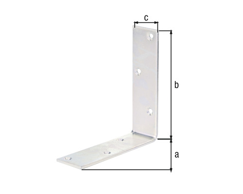 Winkelverbinder mit Abmessungsangaben a, b und c.