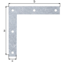 Winkelverbinder mit Bohrlöchern und Maßangaben a, b und c