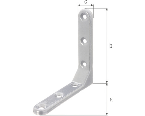Winkelverbinder mit Bohrungen und Maßangaben a, b, c