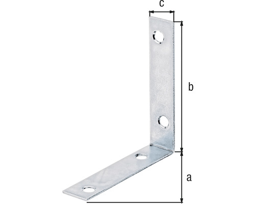 Winkelverbinder mit Löchern und Größenangaben a, b und c.