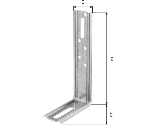 Winkelverbinder mit Lochmuster und Maßangaben a, b, c